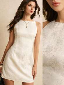 fsfvgsPoéselle Vestido corto elegante de jacquard blanco para mujer, adecuado para la oficina, el transporte y el uso al aire libresbfb s TEGT - Blanco 2 - Ver 9