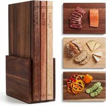 Wooden Book Shaped Cutting Board Set Of Three Pieces, Three Solid Wood Cutting Boards+One Solid Wood Base, Made Of Solid Wood Material, Book Shaped Cutting Board, Kitchen Decoration Gift. The Best Gift For Mom And Wife - Natural Color - View 1