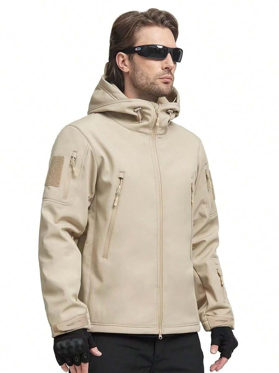 Tactical Military Jacket Made Of Soft Shark Skin - Khaki - View 1