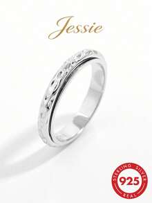 1pc Fashionable Minimalist Versatile 925 Silver Smooth Textured Rotatable Double-Layer Ring Design, Suitable For Women's Dating, Party, Daily Wear - Silver - View 1