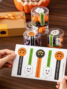 100pcs Halloween Pumpkin Long Label Sticker, Cute Pumpkin Patterns For Envelopes, Lollipop Baking Stickers, Cookie Packaging Baking Sticker, Suitable For Halloween Party Favors, Seasonal Crafts, Festive Designs, Smooth Texture - Halloween - View 3