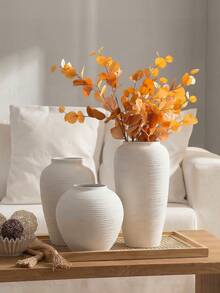 Jarrón de resina de 7 pulgadas color crema neutro, decoración del hogar estilo rústico jarrón alto de cerámica falsa, adecuado para mesa de comedor, sala de estar, cocina, dormitorio y entrada - A - Ver 4