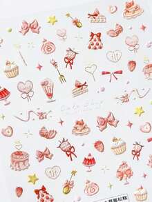1 Piece Of Sweet Style Pink And Red Color Bowknot Apple Cake Cat Paw Lens Film Sticker. The Sticker Features A Variety Of Elements Including Stars, Bowknot, Cakes, Hearts, Umbrellas, Etc., Suitable For Various Phone Cases, Earphone Cases, And Nail Art Decoration Stickers. It Can Be Freely Customized And Is Always A Beautiful Sticker. - Multicolor - View 12