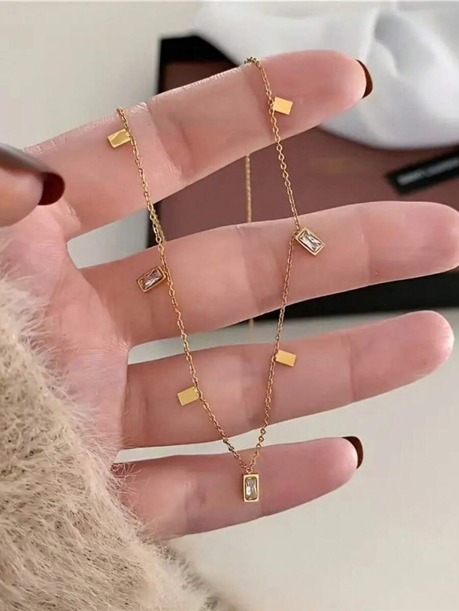 1 buah Kalung Stainless Steel, Berlapis Emas 18K, Liontin Manik-Manik Kaca, Gaya Minimalis, Cocok untuk Pemakaian Sehari-hari Wanita - Kalung sederhana - View 1