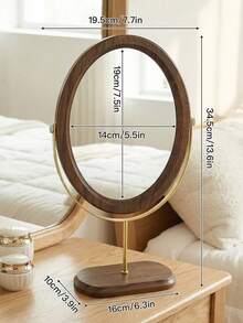 Luxury Minimalist Vintage Solid Wood Desktop Makeup Mirror, Chinese Minimalist Style, Elegant Wooden Rotating Desktop Makeup Mirror, Birthday, Graduation, Valentine's Day Gift, Bedroom Supplies, Office/Study Supplies, Homestay Decor, Dormitory Supplies, Dressing Table, Home Decor, Bathroom Supplies, Study Supplies, Holiday Party, Mother's Day Gift - Multicolor - View 13