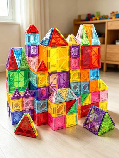 Bộ đồ chơi xếp hình nam châm cho trẻ em 50/70/100 mảnh, bộ 2 trong 1, các mảnh lớn có nam châm mạnh, có thể lắp ráp, giáo dục STEM sớm, phát triển trí thông minh, quà sinh nhật cho bé trai và bé gái (phù hợp cho trẻ từ 3 tuổi trở lên)
