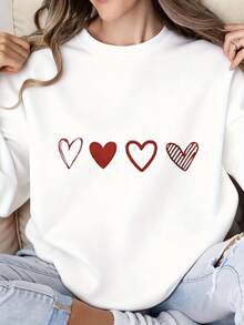 Camiseta de Algodón con Estampado de Corazón, Camiseta Gráfica Casual Unisex, Regalo para el Día de San Valentín, Regalo de Año Nuevo, Top a la Moda, 100% Algodón, Ropa Cómoda, Pieza Única - Blanco - Ver 6