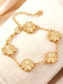 1 pieza Pulsera elegante de mujer con trébol de cuatro hojas de la suerte, diseño de lujo versátil para el Día de San Valentín, Día de la Madre, regalo del Día de la Madre - Plateado - Ver 1