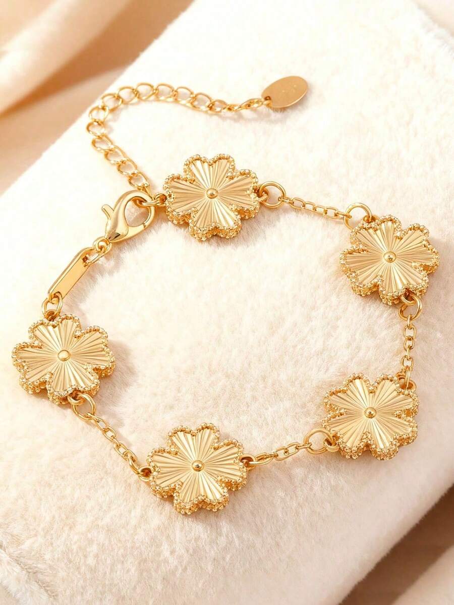 1 pieza Pulsera elegante de mujer con trébol de cuatro hojas de la suerte, diseño de lujo versátil para el Día de San Valentín, Día de la Madre, regalo del Día de la Madre - Plateado - Ver 1