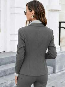 Women's Professional Blazer, Slim Fit Office Wear, Elegant For Job Interview, Spring/Autumn Fall - Grey - View 2