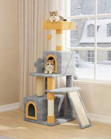 DOGAT Large 131cm Cat Tree Tower Multi Level With Scratching Posts Condos Ladder Hammock Perch Hanging Ball Indoor Activity Centre For Cats Climbing Resting Playing Light Grey - Light Grey - View 9