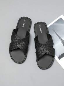 HISQIM Men's Cross Strap Sandals - Comfortable Black Slippers, Suitable For Beach, Pool And Indoor Casual; Cool Flat Sandals - Black - View 4