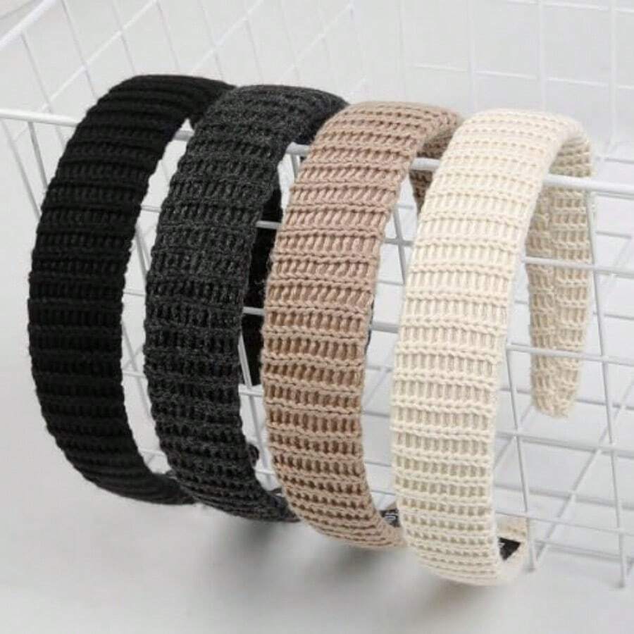Yqq AIBFRID Women's Headbands, Wide Knitted Headbands, Modern Non-Slip Hairband For Women, Fashionable Neutral Headband, Hair Accessories, 4 Pieces - 復古頭飾 - 查看 1