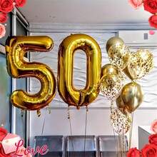 2個 40英吋金色數字50鋁箔氣球，適合50歲生日派對、週年慶祝裝飾 - 亮面金屬質感、耐用，完美適用於里程碑慶祝、生日氣球 - 50 YEARS - 查看 2