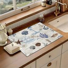 1pc Ocean Creature Pattern Absorbent Dish Drying Mat, Espresso Machine Countertop Absorbent Mat, Sink Drain Mat, Soft Faucet Absorbent Mat, Sink Cup Mat, Kitchen & Bathroom Accessories - Multicolor - View 5