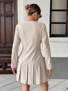 MEXChiquease Vestido casual de mujer con mangas largas, botones frontales y volantes en el bajo, a rayas, para otoño/inviernoMEX X9TB - Albaricoque - Ver 2