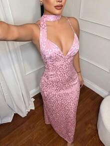 MEXSHEIN  Vestido de mujer con escote en V profundo y espalda descubierta con estampado de cebraMEX RAW4 - Rosa - Ver 1