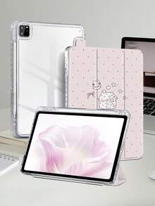 粉色波點兔子平板保護殼，相容 iPad Mini6/Mini7/Air/Air2/9.7/10.2/10.5/10.9 (Air4-Air8)/Pro 11/10th Gen/A16/Pro 11 2024，彩繪圖案平板殼，透明壓克力背殼，三折支架，自動休眠/喚醒，內建筆槽，不含筆，部分機型附相機框 - 彩色 - 查看 5