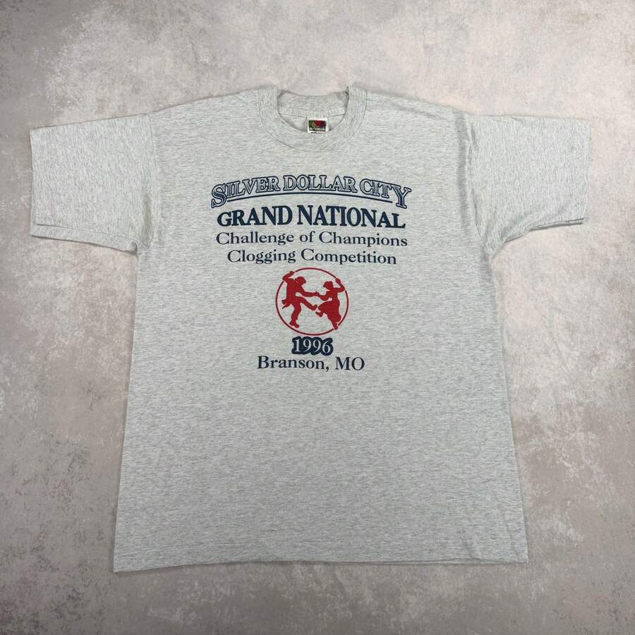 Vintage 1996 Silver Dollar City Clogging Competition T-Shirt Gray Large - White - View 1