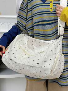 1 pieza Bolso de viaje con lazo, bolso de viaje grande con capacidad, con cremallera, de moda y casual, para almacenamiento de artículos de viaje, maquillaje, papelería, vacaciones, para mujeres, niños, auriculares, cargadores, lápices labiales, cosméticos, perfumes, cuidado de la piel y productos de belleza, decoración del hogar, para mamá, enfermeras, estudiantes, chicas de la escuela, llaves, regalos de vacaciones - Multicolor - Ver 7