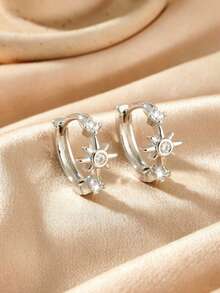 1 Pair Elegant Copper Micro-Inlaid Star Round Hoop Earrings, Minimalist Versatile Daily Wear & Gift For Women - Multicolor - View 9