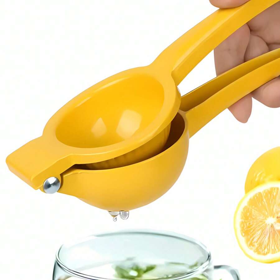 A stainless steel manual lemon juicer, manual lemon juicer, fruit and vegetable juicer, kitchen fruit and vegetable juicing tool, with lid. - Gelb - Übersicht 1