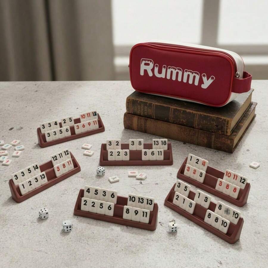 1 Set ,Rummy Set,Travel Size Rummy Game With Canvas Bag, Classical Rummy Game For Family, 106 Tiles, 4 Playing Rack, 1 Dice (2-4 Players) - Multicolor - View 1