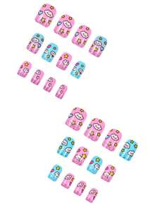 24pcs European Style Square Short Press-On Nails, Pink Blue Gradient Cloud Design Full Coverage Removable Manicure, Suitable For Parties, Proms And Daily Wear - Multicolor - View 4