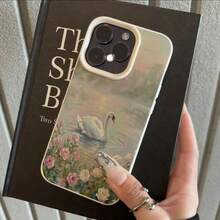 1pc TPU Material Dreamy Pink Tone Swan & Rose Pattern Phone Case Suitable For IPhone 17 Pro Max/17/16 Pro Max/15/13/12/11, S20 FE/A15/S24/A55, Note 11/Note 12/Note 13 Pro, Full Coverage Anti-Drop Soft Protective Cover - White - View 3