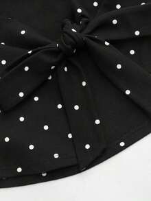 Top Bandeau Casual Negro de Verano para Mujer con Escote Pronunciado, Lazo y Estampado de Lunares - Negro - Ver 4