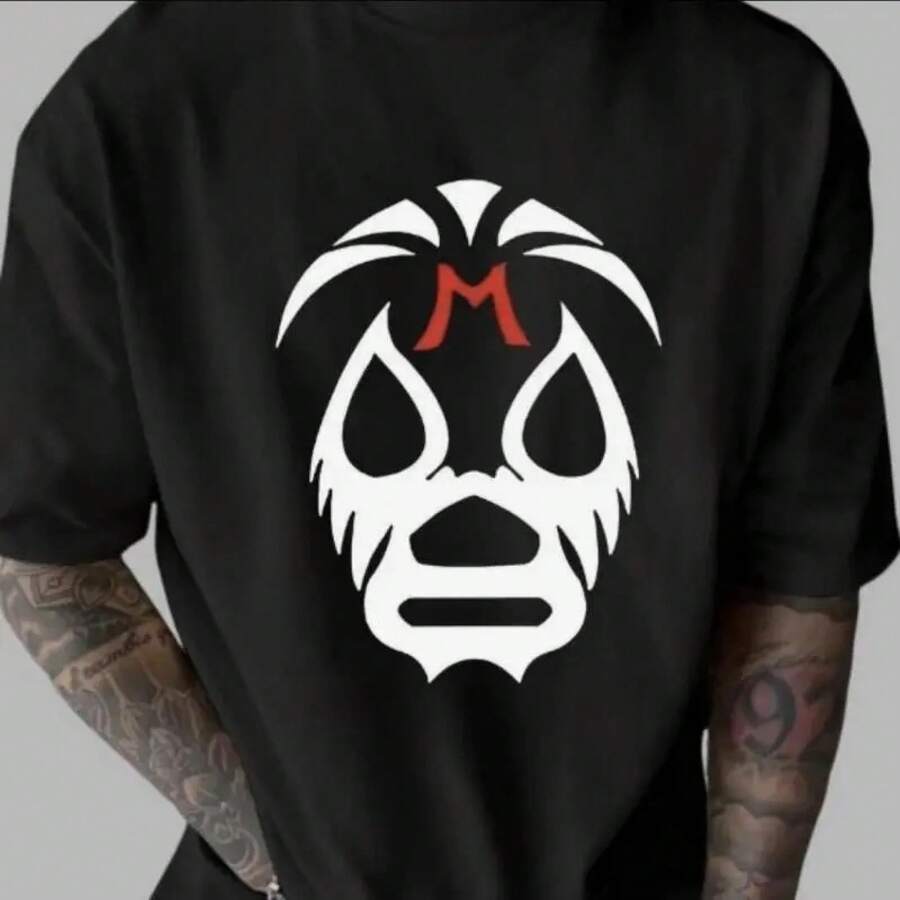 S-3XL Men's Wrestling Theme T-Shirt With Devil Dog Group Print, A194 Casual Summer T-Shirt, Crew Neck - 金色 - 查看 1