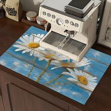 1pc Daisy Pattern Printed Absorbent Dish Drying Mat, Espresso Machine Countertop Absorbent Mat, Sink Drain Mat, Soft Faucet Absorbent Mat, Sink Cup Mat, Home & Kitchen, Bathroom Accessories - Multicolor - View 4