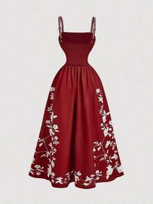MOD Vestido de mujer con estampado floral romántico y de moda - Burdeos - Ver 2