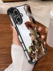 Black Electroplated Soft TPU Shockproof Phone Case With Maroon Lily Pattern, Compatible With Apple 17/17e/17 Pro/17 Pro Max/16/16 Pro/16 Plus, Minimalist Fashion Protective Cover, Suitable For Personal Use Or Gift - Black - View 6