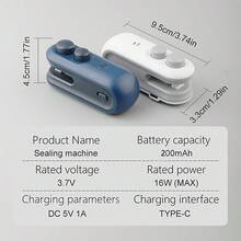 1 pièce Scelleur de vide portable à main, scelleur de vide en plastique, rechargeable par USB, puissance 16W, équipé d'une batterie lithium 200mAh, convient pour le stockage des collations fraîches et des aliments, applicable aux sacs de chips de pomme de terre, sacs de biscuits, sacs de collations et divers emballages de poche - Multicolore - Voir 4