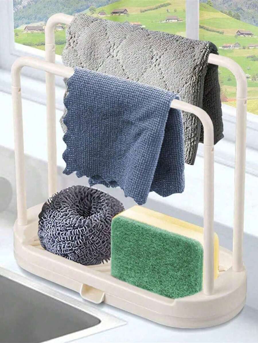 1pc White Kitchen Sink Organizer Tray, Rust-Proof Sink Accessory For Kitchen Countertop, Storage Rack For Sponge, Dishcloth, Rag, Brush, Scouring Pad