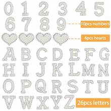 26 English Letters + 10 Numbers + 4 Heart Shaped Self-Adhesive Fabric Patches, With Backing Glue No Need Sewing, Wear-Resistant And Non-Falling Off. Suitable For Bag Decoration, Clothing Patch, Scrapbooking, Shoes & Hats Embellishment, Doll Makeover, School Uniform Decoration And More Scenarios, Fresh And Versatile Style, Easy To Apply And Transform - Multicolor - View 5