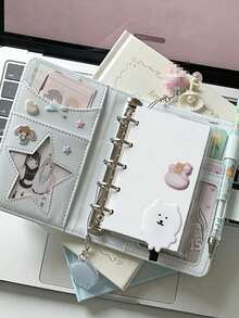 Carpeta M5 de hojas sueltas de colores, mini cuaderno, libro de pegatinas, carpeta M5 de cuero patentado, libro de almacenamiento de pegatinas, 1 ranura para recibos, 2 ranuras para tarjetas, 2 ventanas transparentes, adecuado para álbum de fotos, álbum hecho a mano, libro de pegatinas, útiles escolares - M5 - Ver 3