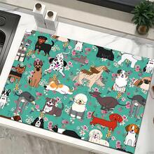 1pc Animal Pattern Printed Absorbent Dish Drying Mat, Home Decor, Suitable For Espresso Machine Countertop, Sink Drain Mat, Soft Faucet Pad, Bathroom Cup Mat, Kitchen & Bathroom Accessories - Multicolor - View 7