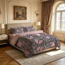 Pink Girly Butterfly Leopard Print Bedding Set 3pcs: 1 Duvet Cover + 2 Pillowcases (No Filling), HD Dyed, 100% Polyester, Soft, Zip, Washable XL, Home/Travel - Multicolor - View 9