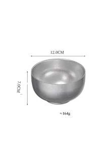 1pc Vintage Distressed Stainless Steel Double-Layer Anti-Scald Rice Bowl, Industrial Style Outdoor Tableware - Silver - View 8