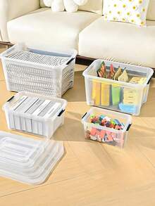 Plastic storage boxes with transparent pulleys, multi-functional stackable storage bins, large lidded storage containers and organizer boxes. Available in multiple sizes, they are sturdy, durable and not ea to form. clothes, sweaters, snacks, sundries, documents, books, office supplies and cleaning tools, and are suitable for bedrooms, living rooms, storage rooms, pantries, offices, garages, kitchens and other places. - 查看 11