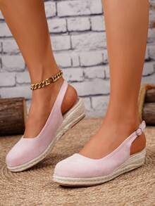 Women's Comfortable Non-Slip Apricot Linen Rope Platform Wedge Sandals, Suitable For Spring And Summer Vacation - Pink - View 6