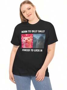 Nacido para Dilly Dally, obligado a encerrarse en una camiseta, camiseta con meme de gato maldito y divertido, camiseta de humor sarcástico para la generación Z, camiseta sin bisagras estilo virus Y2K. - Negro - Ver 5