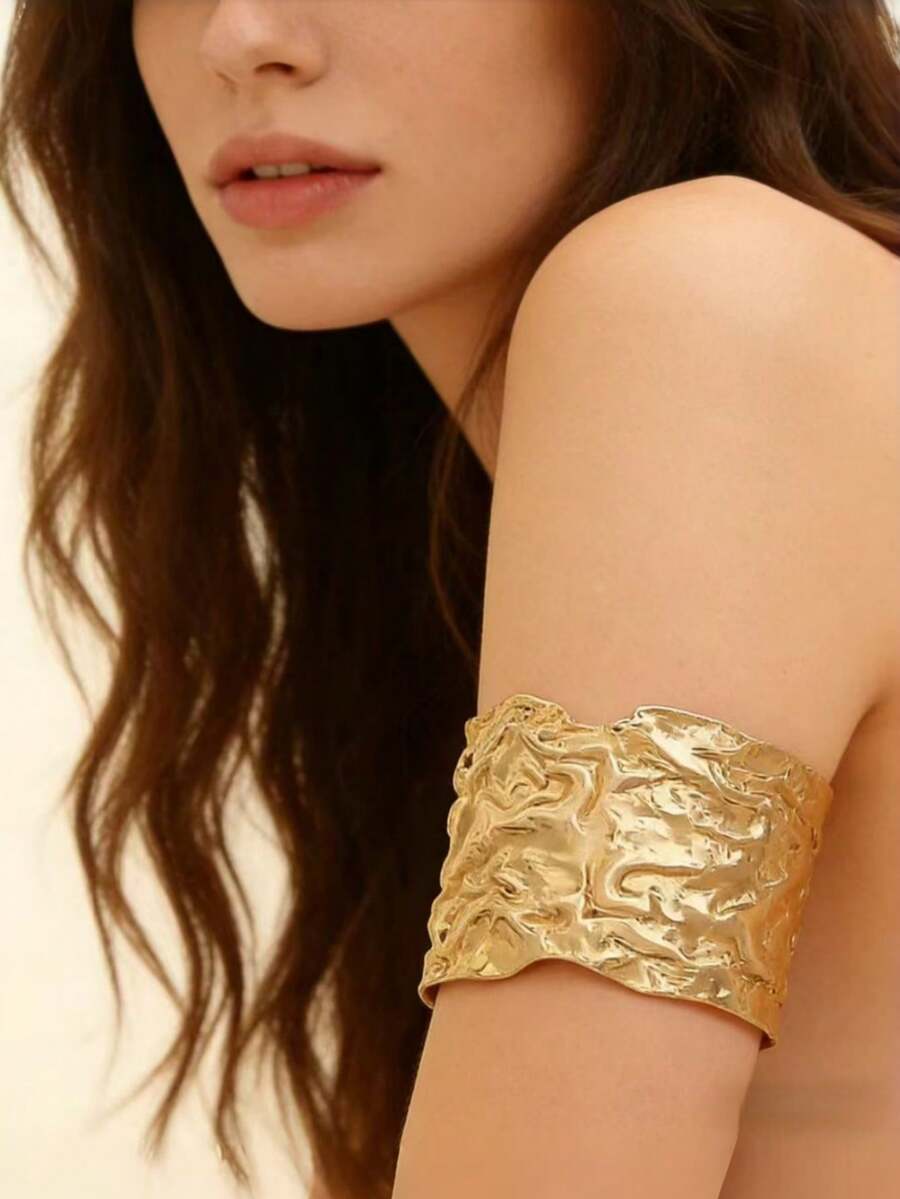 1件歐美風開口式手臂環手鍊，時尚手臂環，水滴形金屬手臂環，適合女性日常出遊與度假穿著（耐用且佩戴不易斷裂）。 - 麻臂環 - 查看 1