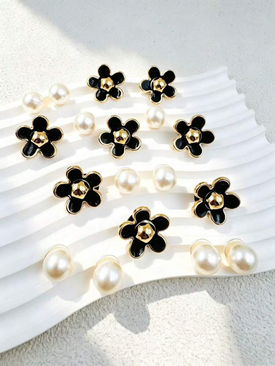 18pcs Resin Pearl Flower Black Fashion Ins Cute Elegant DIY Shoe Decorations - Multicolor - View 1