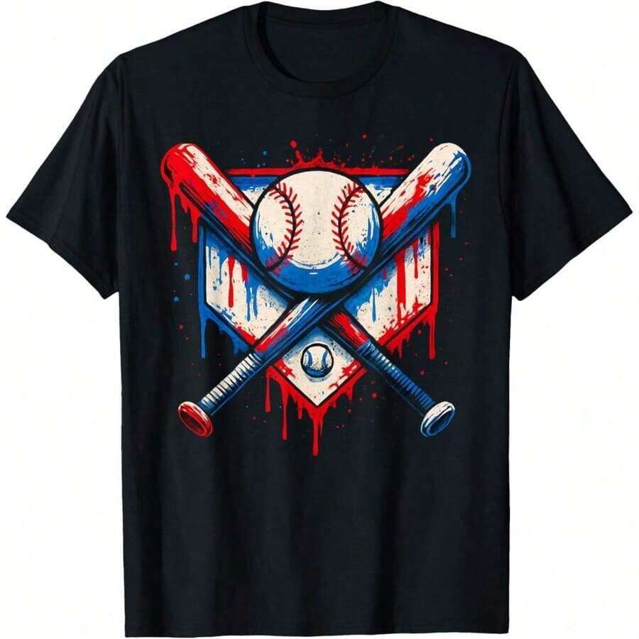 Camiseta Juvenil de Béisbol Americano con Estampado de Graffiti de Bola y Bate para Niños U24U - Negro - Ver 1