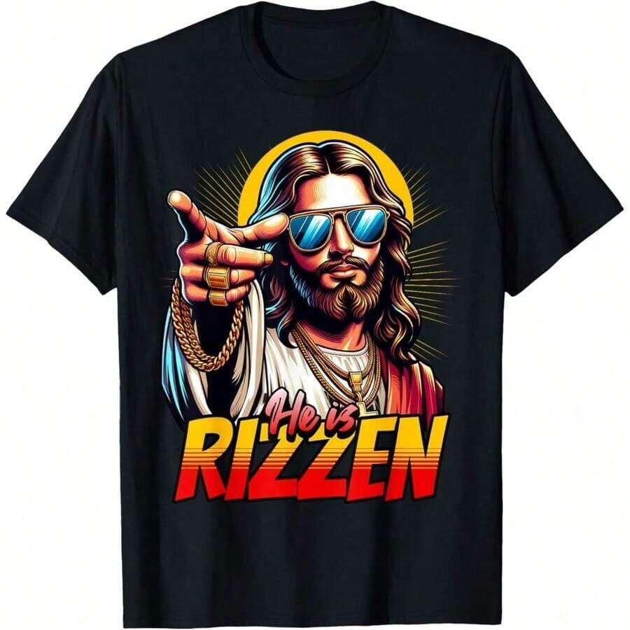 Él Rizzin' Jesus - Camiseta con genial de Pascua QPP5 - Negro - Ver 1