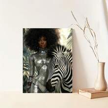 1 Pc Canvas Painting, A Silver Sequined Jumpsuit Featuring African Women And Zebras , Wooden Framed Art,High Quality ,Thickness 2. 25cm/1in Thick Wall Art Printed Poster, Cuadros,Directly Hung For Family Gifts, Living Room Decoration, Bathroom Decoration, Bedroom Decoration, Kitchen Decoration, Bar Decoration, Office Decoration. Memorial Day, Independence Day,Christmas And Valentine's Day Gifts, 2D Flat - đóng khung - Xem 5