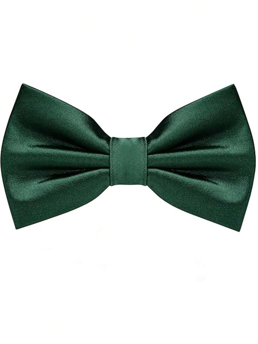 1PC Men's Solid Color Bow Tie, Double Layer Polyester Bow Tie For Groom, Groomsman, Host, Server - Dark Green - View 1